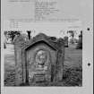 Photographs and research notes relating to graveyard monuments in St Johns Symington Churchyard, Lanarkshire. 
