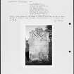 Photographs and research notes relating to graveyard monuments in Ayton Churchyard, Berwickshire.