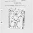Photographs and research notes relating to graveyard monuments in Kirkandrews Churchyard, Kirkcudbrightshire. 
									