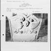 Photographs and research notes relating to graveyard monuments in St John's, Dalry Churchyard, Kirkcudbrightshire. 
									