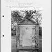 Photographs and research notes relating to graveyard monuments in Gladsmuir Churchyard, East Lothian. 
