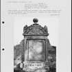 Photographs and research notes relating to graveyard monuments in Ormiston Churchyard, East Lothian. 
