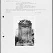Photographs and research notes relating to graveyard monuments in Prestonkirk Churchyard, East Lothian. 
