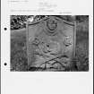 Photographs and research notes relating to graveyard monuments in Crailing Old Churchyard, Roxburghshire. 
