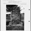 Photographs and research notes relating to graveyard monuments in Morebattle Churchyard, Roxburghshire. 
