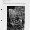 Photographs and research notes relating to graveyard monuments in Roxburgh Churchyard, Roxburghshire. 
