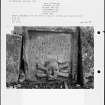 Photographs and research notes relating to graveyard monuments in Roxburgh Churchyard, Roxburghshire. 
