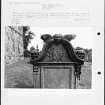 Photographs and research notes relating to graveyard monuments in Dalmeny Churchyard, West Lothian. 

