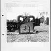 Photographs and research notes relating to graveyard monuments in Dalmeny Churchyard, West Lothian. 
