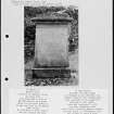 Photographs and research notes relating to graveyard monuments in Rosneath Churchyard, Dunbartonshire. 
		