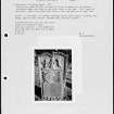 Photographs and research notes relating to graveyard monuments in Carmylie Churchyard, Angus. 
