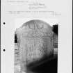 Photographs and research notes relating to graveyard monuments in Edzell Churchyard, Angus. 
