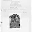 Photographs and research notes relating to graveyard monuments in Kingoldrum Churchyard, Angus. 
