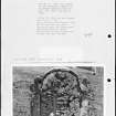 Photographs and research notes relating to graveyard monuments in Kingoldrum Churchyard, Angus. 
