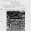 Photographs and research notes relating to graveyard monuments in Murroes Churchyard, Angus. 
