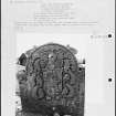 Photographs and research notes relating to graveyard monuments in Nevay Churchyard, Angus. 
