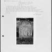 Photographs and research notes relating to graveyard monuments in Strathmartine Churchyard, Angus. 
