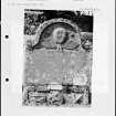 Photographs and research notes relating to graveyard monuments in Kinneff Churchyard, Kincardineshire.
