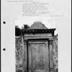 Photographs and research notes relating to graveyard monuments in Spynie Churchyard, Banffshire and Moray.
