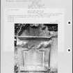 Photographs and research notes relating to graveyard monuments in St Serfs Churchyard, Dysart, Fife.  
