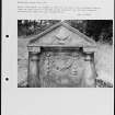 Photographs and research notes relating to graveyard monuments in  Crombie Old Churchyard, Fife.  
