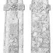 Scanned ink drawing of front and rear faces of Fowlis Wester Pictish cross slab