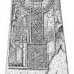 Scanned ink drawing of Fowlis Wester 2 cross slab