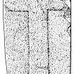Scanned ink drawing of carved cross slab built into south wall of burial ground