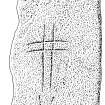 Scanned ink drawing of recumbent incised cross slab at Moulin Church
