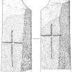 Scanned ink drawing of pillar with incised crosses