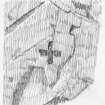 Scanned ink drawing of incised sunken cross