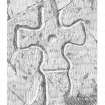 Scanned pencil survey drawing of incised outline cross with expanded arms, straight shaft and central dot