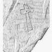 Scanned pencil drawing of incised outline cross with central dot