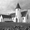 View from S showing SW and SE fronts of St Mary Star Of The Sea Roman Catholic Church, 37 Queen Street, Tayport.