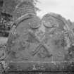 Detail of gravestone for Andrew Mathis 1757, Monzie churchyard.