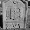 View of gravestone commemorating George Martine, 1776, in the churchyard of Dunbarney Parish Church.
