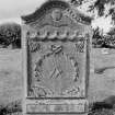 View of gravestone commemorating William Scobie dated 1818 in the churchyard of Moneydie Parish Church.