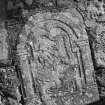 View of gravestone showing resurrection scene, in the churchyard of Kinclaven Church.