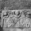 View of grave slab commemorating John Windram dated 1740 in the churchyard of Kinclaven Church.