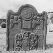 View of gravestone commemorating the Greig children 1752, in the churchyard of Monikie Parish Church.