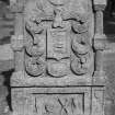 View of gravestone commemorating Marjory Kidd 1775 in the churchyard of Inverarity Church.