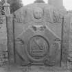 View of gravestone commemorating Robert Wat 1773 in the churchyard of Monikie Parish Church.