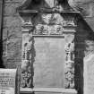 View of mural monument to Margaret Walls 1739 in St Michael's Churchyard, Dumfries.