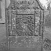 View of gravestone commemorating Alexander Bell, 1773, in the churchyard of Lundie Parish Church.