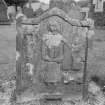 View of gravestone commemorating xx Shirle, 1736, in Abbey St Bathans churchyard.