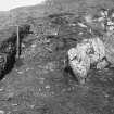 Outer wall on SE arc, showing revetted walls and core of peat ash.
Calder excavations c.1953