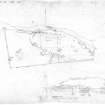 Plan of area pencil 1:200 I Burrow 1987 Elevation of E  wall (W facing)  pencil 1:20  I Burrow 1987  (also dyeline copy)