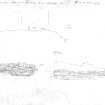 Profile N-S across site pencil 1:100 I Burrow 1987 W part  of N wall (S facing) elevation  pencil 1:20  I Burrow 1987  W wall    elevation (E facing)  pencil 1:20  I Burrow 1987  (also dyeline copy)