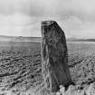 General view of standing stone from SE.
Original print bears annotation: 'No.4. Standing Stone on Road from Kilmorack to Tarradale. Taken about Noon April 1895. A.F.Yule".