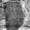 Photograph of cross-incised stone, now in St Machar's Cathedral.